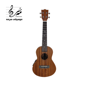 گیتار یوکللی پیکاپ‌دار وولت UKE-200 روی پس‌زمینه چوبی